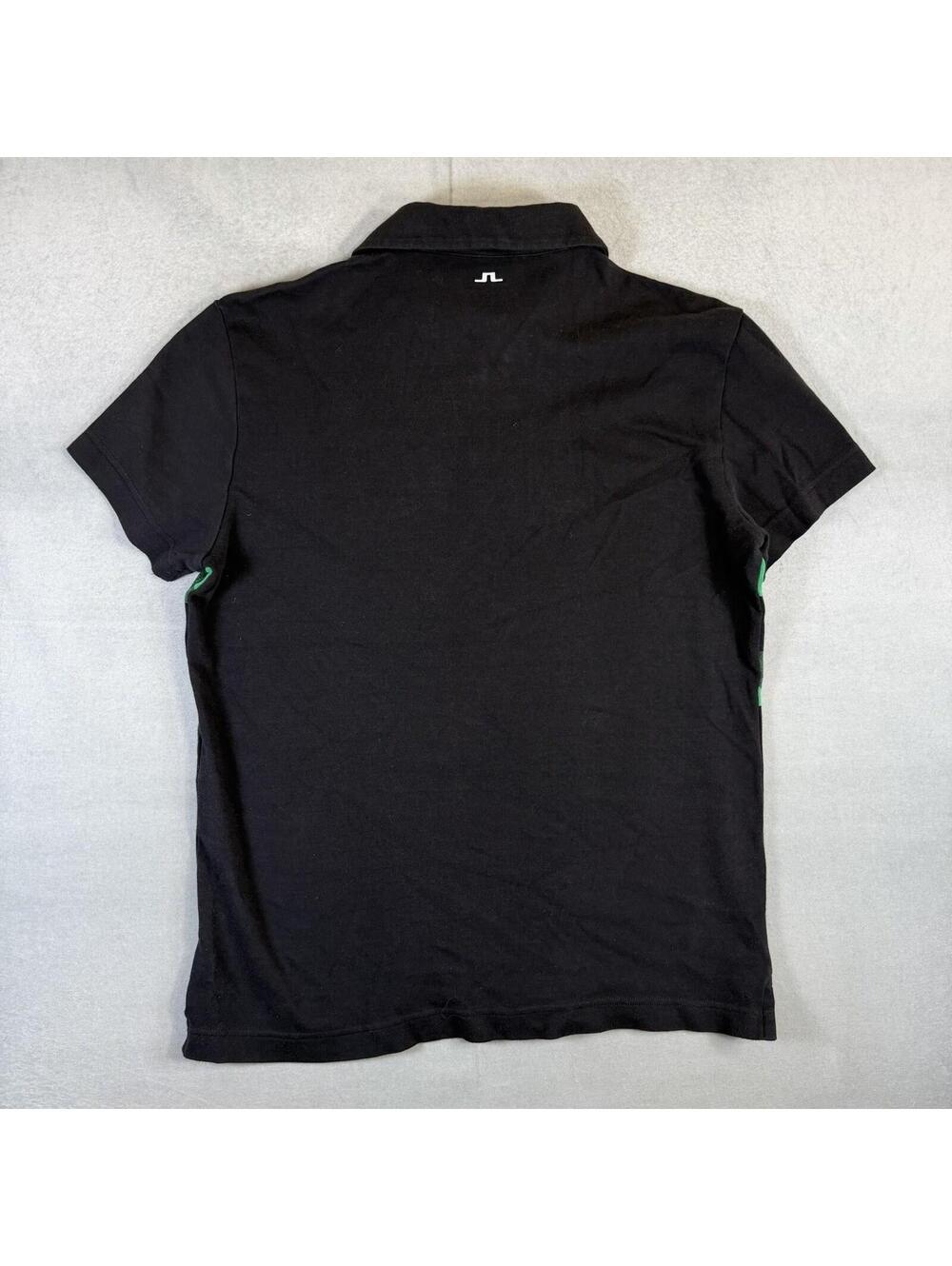 J.Lindeberg Golf Polo Shirt Mens Large Black Green Adam Pique Regular Fit Logo - Picture 3 of 7